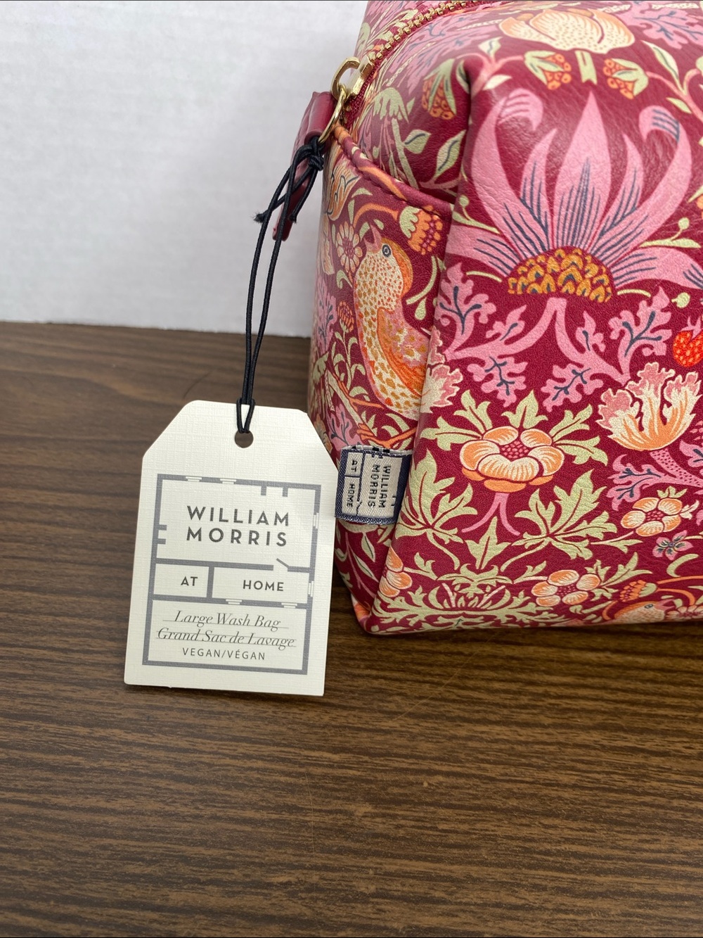 William Morris & Co cosmetic bag case raspberry Strawberry Thief bird print NWT - Picture 3 of 6